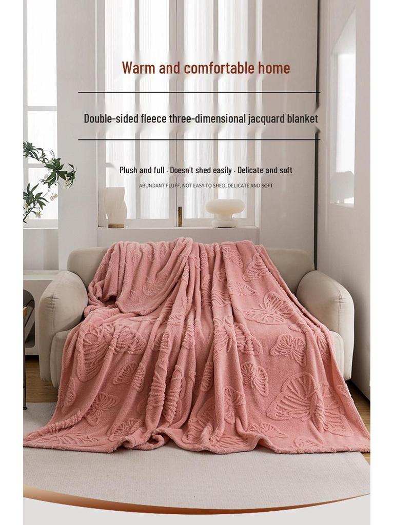 Zimowy aksamitny taftowy koc z motywem motyla i kwiatów: Dwustronny, pogrubiony żakard 3D, wielofunkcyjny na drzemki, do klimatyzacji i jako prześcieradło.