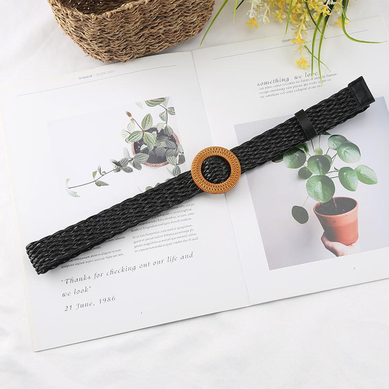 Woven Belt Women'S Retro Cotton And Linen Ethnic Style Dress Waist Seal Round Buckle Decorative Belt
