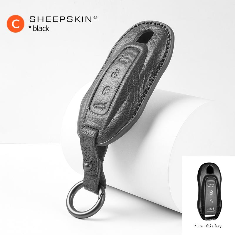 Goatskin Key Fob Cover With Keychain Fits Porsche Macan 4 Ev Electric Model Taycan Key Shell Accessories