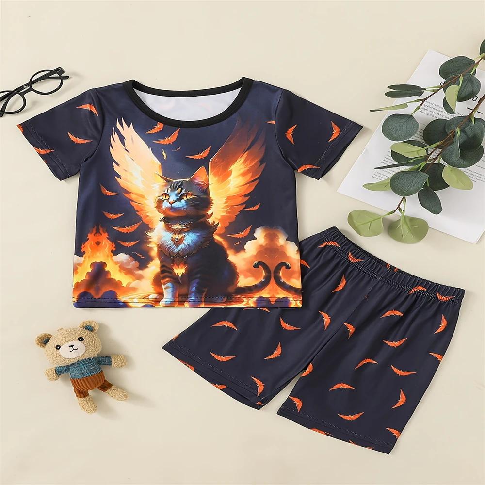 

Летний детский костюм с короткими рукавами, модный 3D-принт, модный стиль, свободная тенденция, спортивная одежда для мальчиков и девочек 120