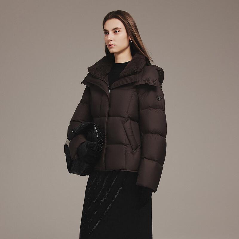 Tanboer Geacă scurtă de puf pentru femei, supradimensionată, cu glugă detașabilă, TB5520350Z