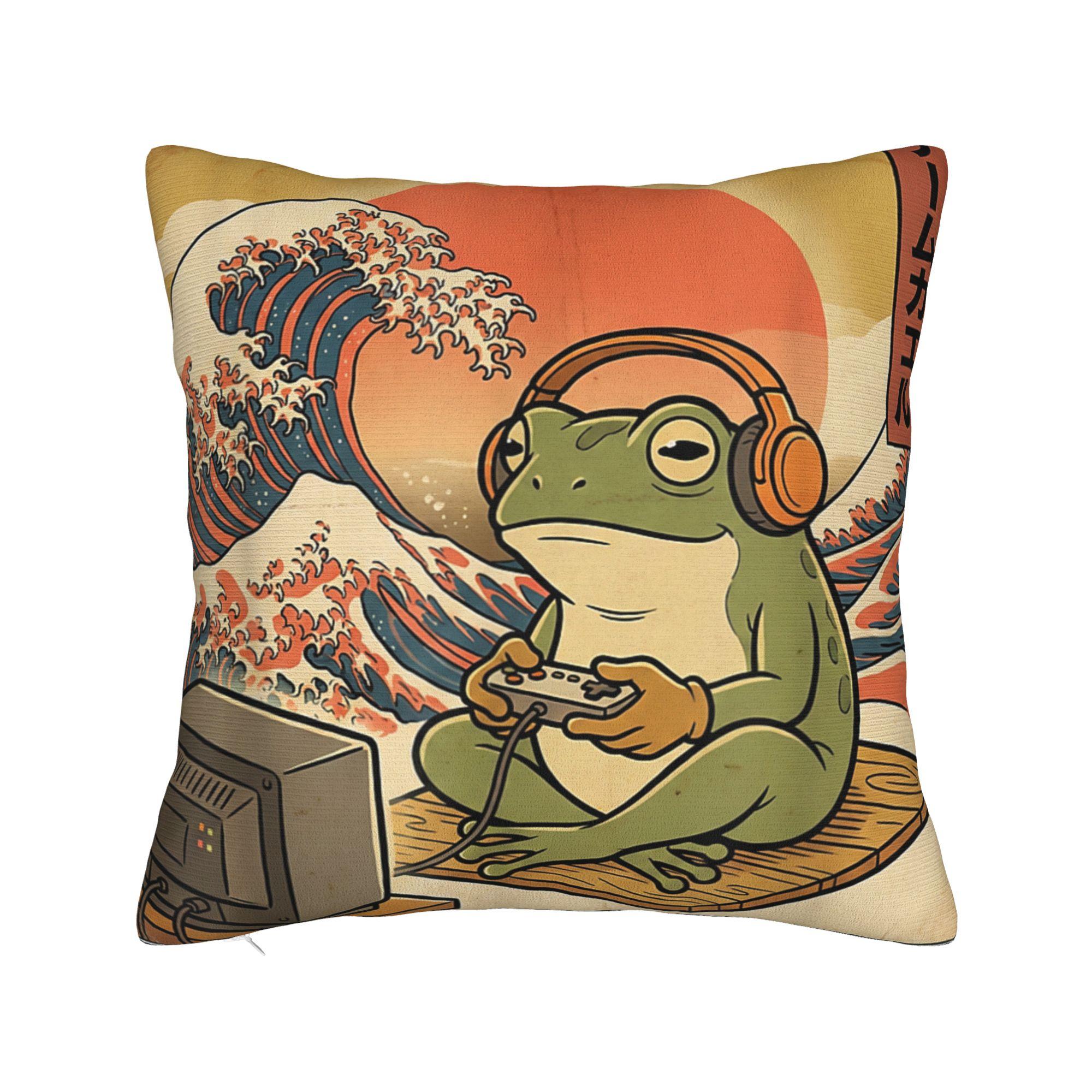 

Japanese Gamer Frog Pillow Case Graphic Pillow Cover Fashion Pillowcases For Couch Sofa Bedroom 12x12Inch