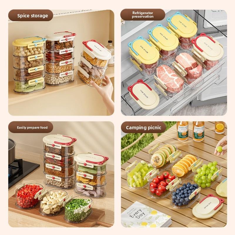 Food Storage Container With Sealed Lids For Kitchen Organization And Spice Preservation