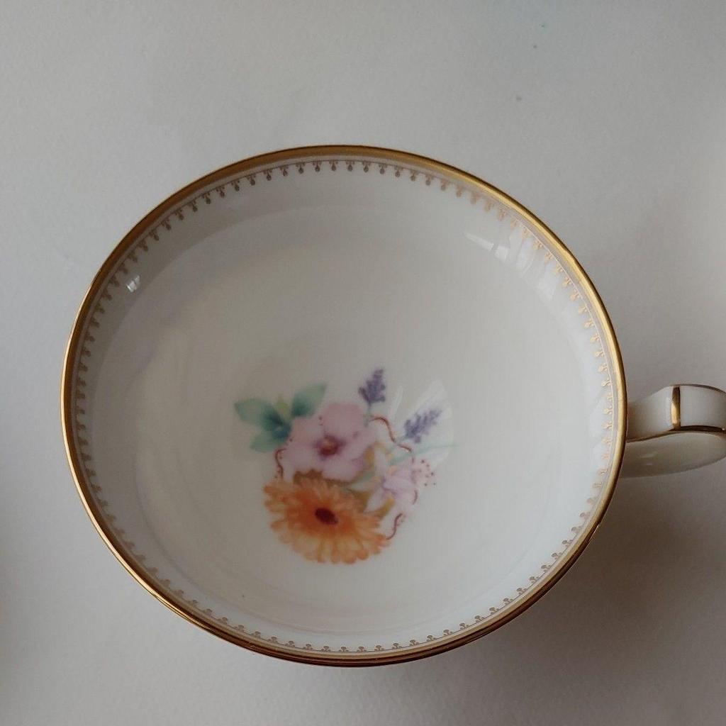 Used Noritake Cup and Saucer, Gold Trim, Floral Pattern, GRAND BROCHE