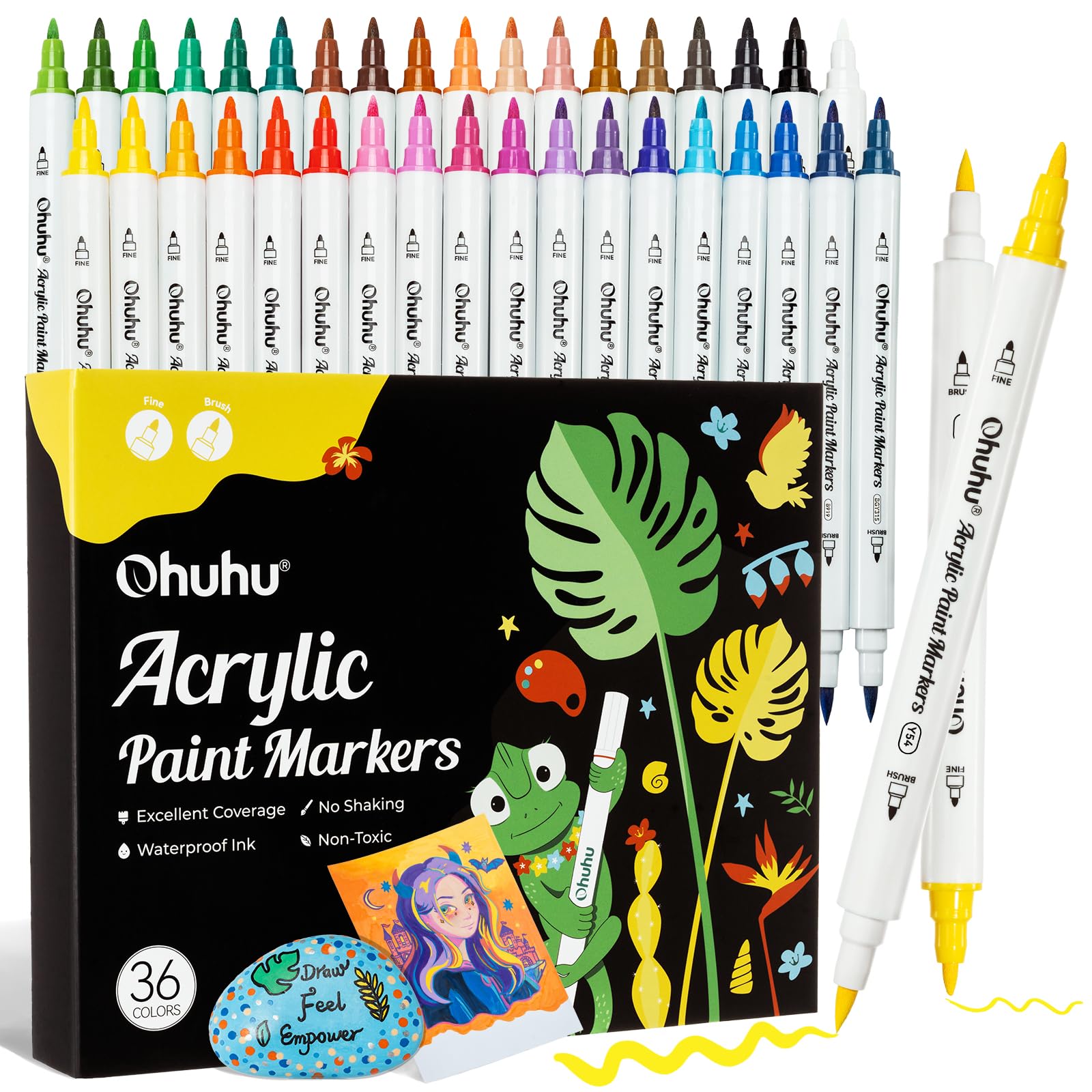 

Ohuhu Acrylic Brush Type and Fine Filled with Acrylic Opaque Paint Markers for Storage Case Included Markers, Point, 36-Color Set, Pens, Water-Based