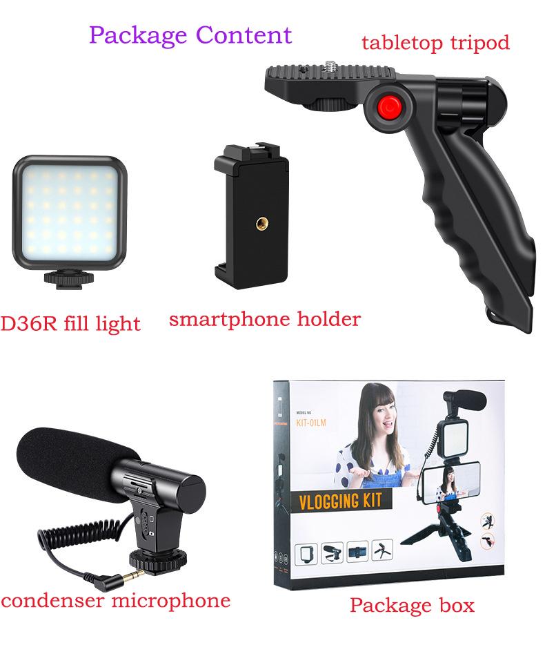 Kit Microfono Professionale per Vlogging Video Studio di Fabbrica Originale Tuta Fotografica con Supporto Treppiede e Luce LED