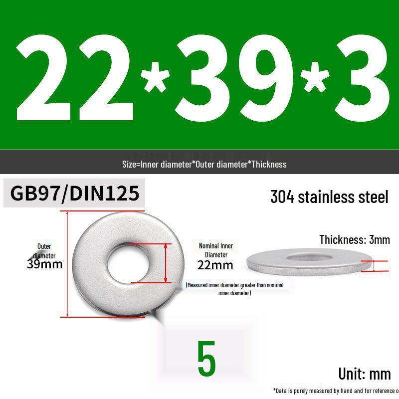 304 Stainless Steel Thickened Flat Washer Ring - Various Sizes (M1.6-M22)