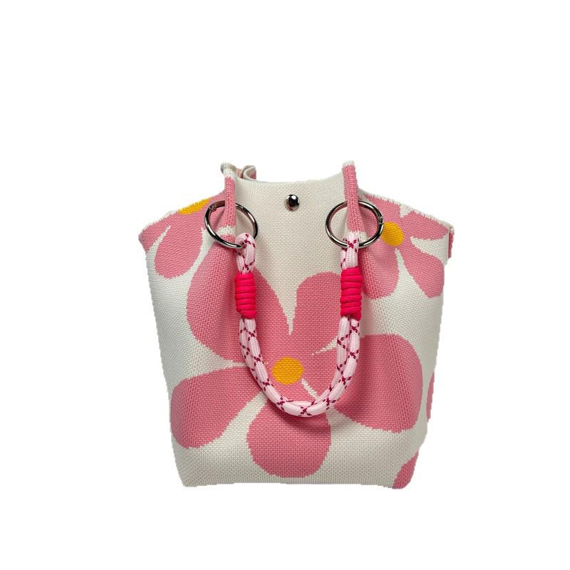 Knitted Tote with Woven Ring Buckle, 3D Magnetic Snap Handbag & Clutch