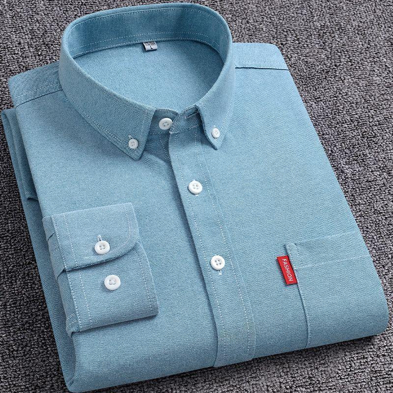 Easy Care M-5XL Men's Oxford Long Sleeve Shirts 100% Cotton Solid Color Long Sleeve Shirt Men Cotton Formal Dress Shirts Social