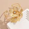 Elegant Golden 3D Floral Open Cuff Bracelet for Women- Adjustable Iron Bangle with Gemstone Accents,for Casual Attire or Parties