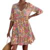 New Summer Boho Dress for Women, V Neck Floral Print Casual Beach Dress, European American Style
