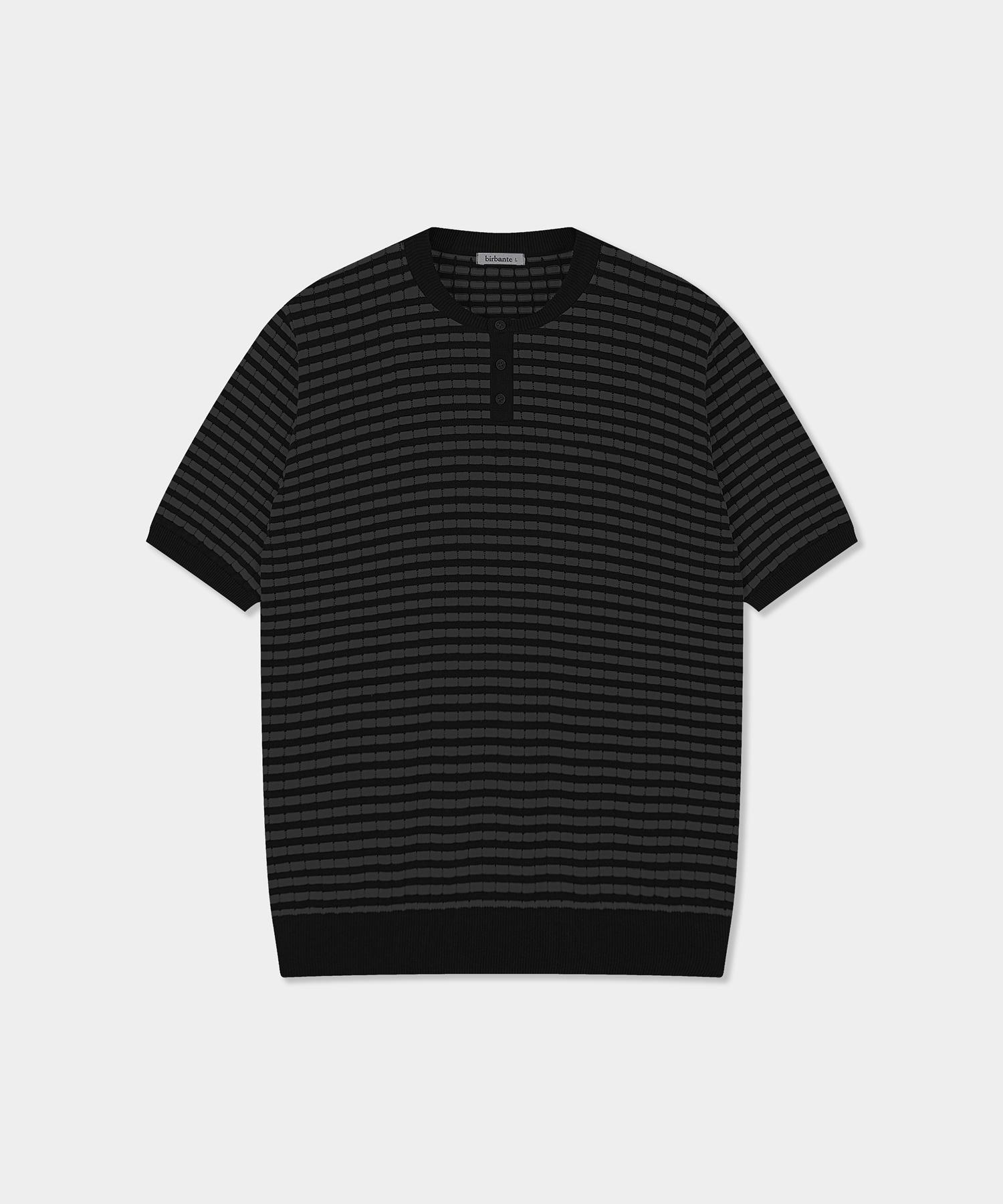 Яркий летний стирающийся джемпер-henley - Черная полоска Black Stripe/M