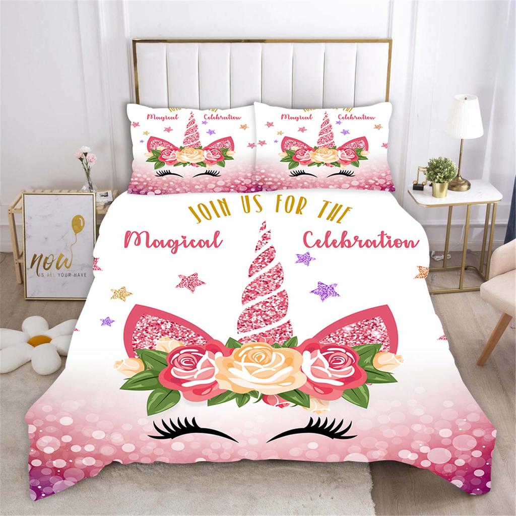 Zestaw Poszwy na Kołdrę Jednorożec Kołdra Pościel 3D Zestaw Pościeli Dziecięcej 3-częściowy 1 Poszwa na Kołdrę Rozmiar King Halloween Boże Narodzenie