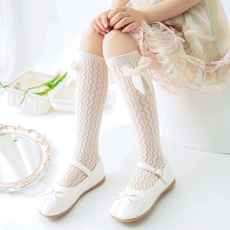 Girls' Lolita Crochet Lace Bow Mid-Calf Socks