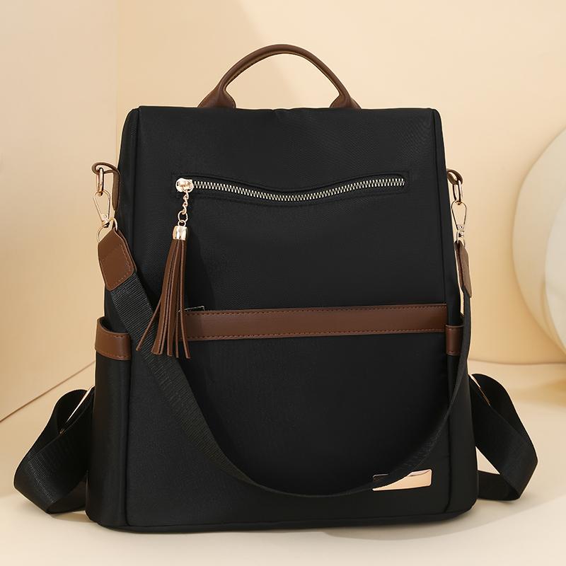 Tassel Backpack Women's Color Contrast Travel Small Backpack Student Schoolbag