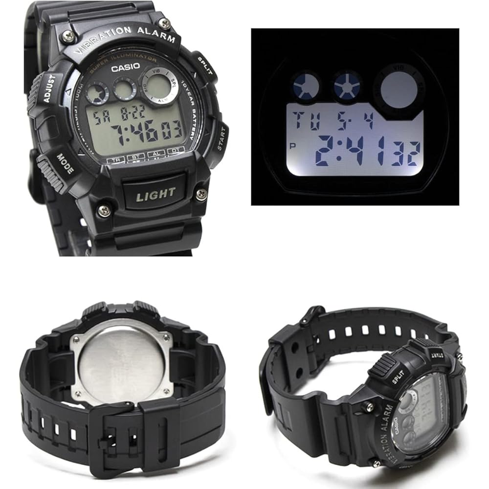Casio Vibration Alarm Digital Watch CASIO W735H-1A Kids' Watch (Elementary/Middle School Students, Men's) with Stopwatch, Waterproof, Vibration Alarm,