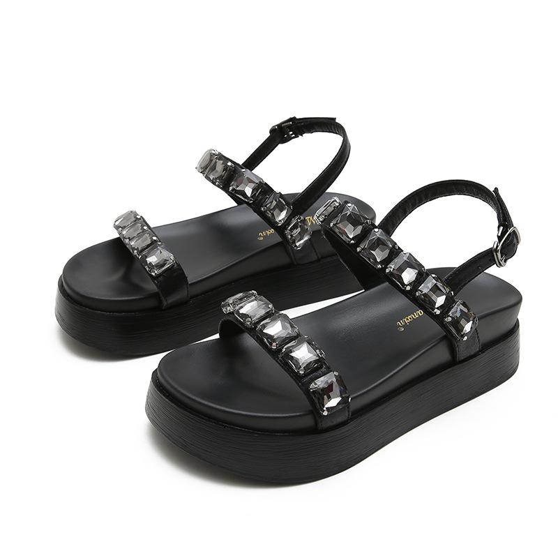 

Fashion rhinestone beading platform sandals women crystal narrow band high heels gladiator sandalias mujer 41-44big size sandales strass 4.5 чёрный