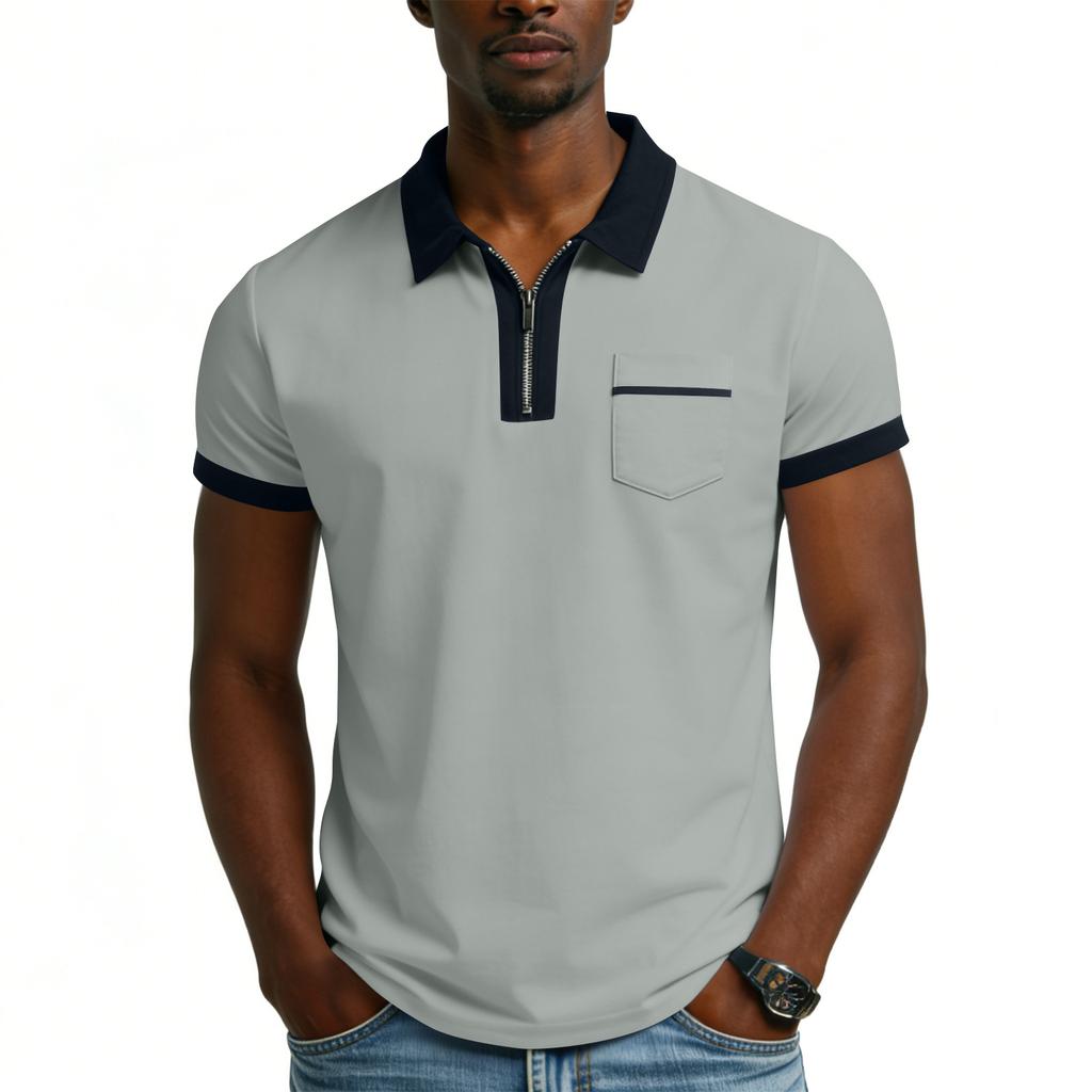 Men's Short Sleeved Casual Sports Shirt With 1/4 Zipper And Pocket