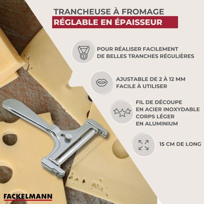Coupe fromage en tranche en aluminium 15 cm Fackelmann Spécialités Culinaires