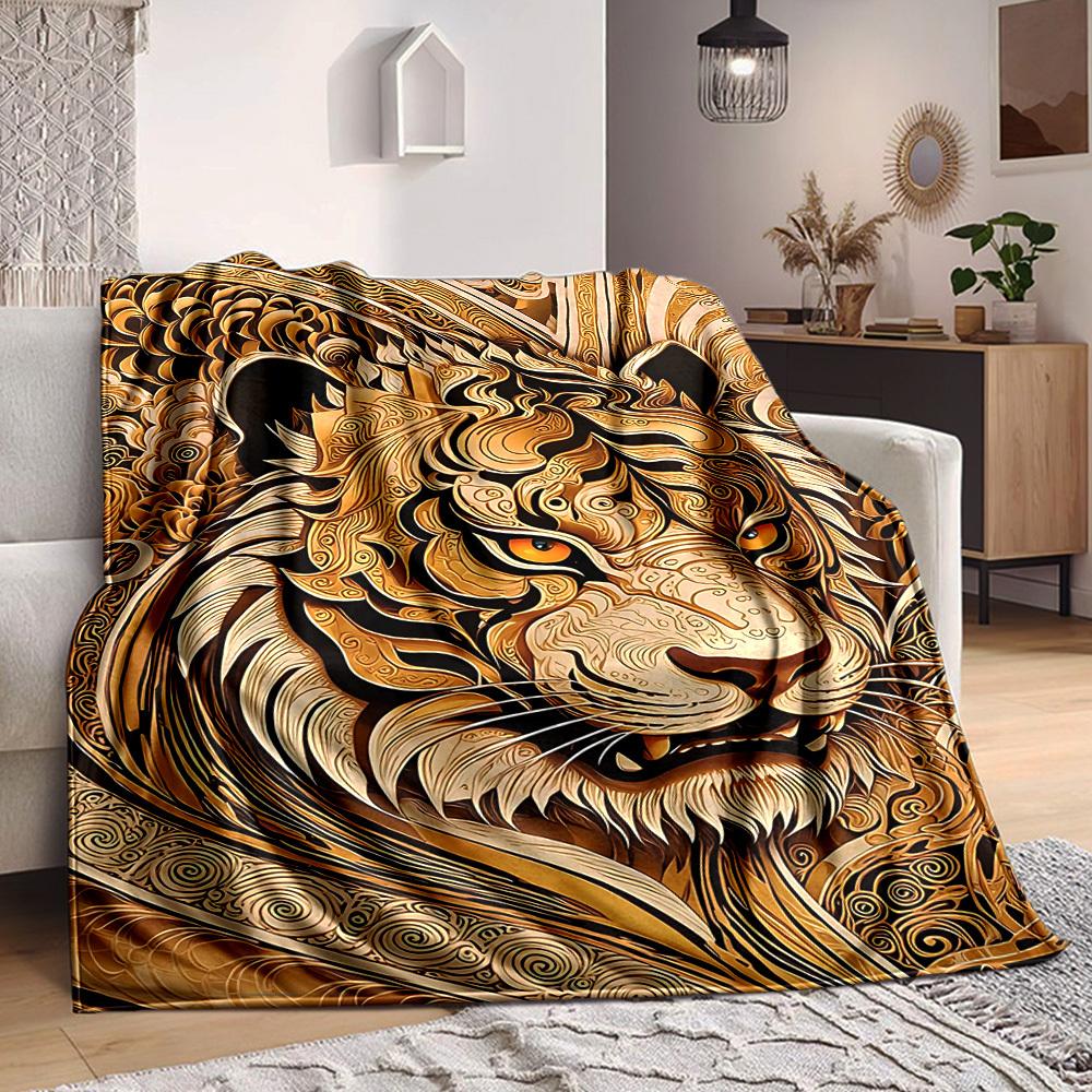 

1 шт. Плед с принтом тигра, Плед для дивана, кровати, путешествий, Плед с принтом из мягкой и теплой ткани yy250918177 75x90cm