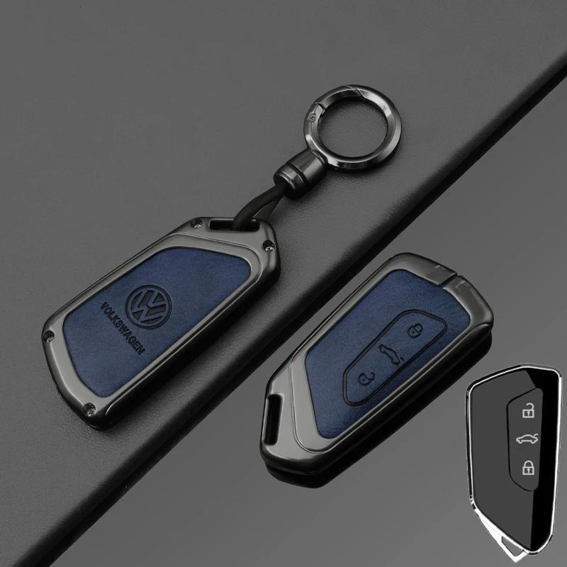 Valve Stems Caps For VOLKSWAGEN VW Fashion Zinc Alloy Leather Car Key Case Cover Shell For VW Volkswagen Golf 8 2020 SEAT Leon M QQ8