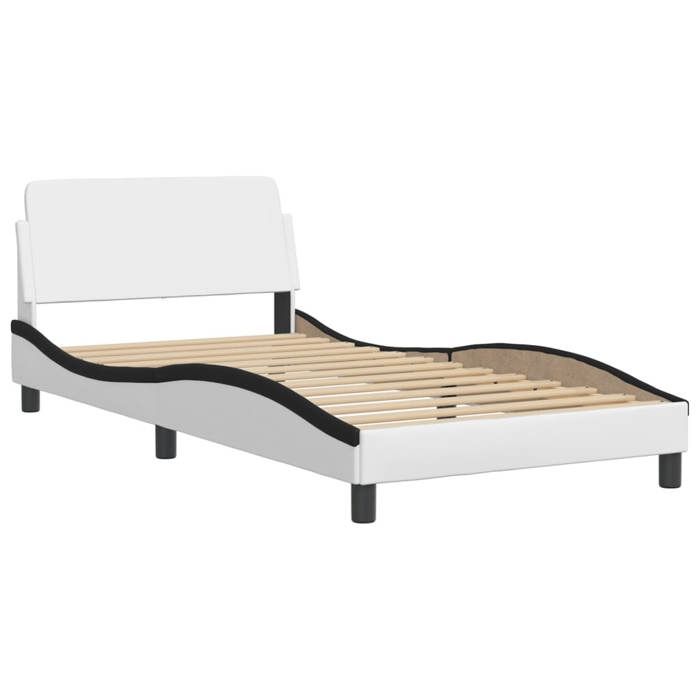 VidaXL Bed Frames and Headboards, Upholstered Bed with Slat Base, Single Bed with Bedroom Feet, White and Black 100x200 373144
