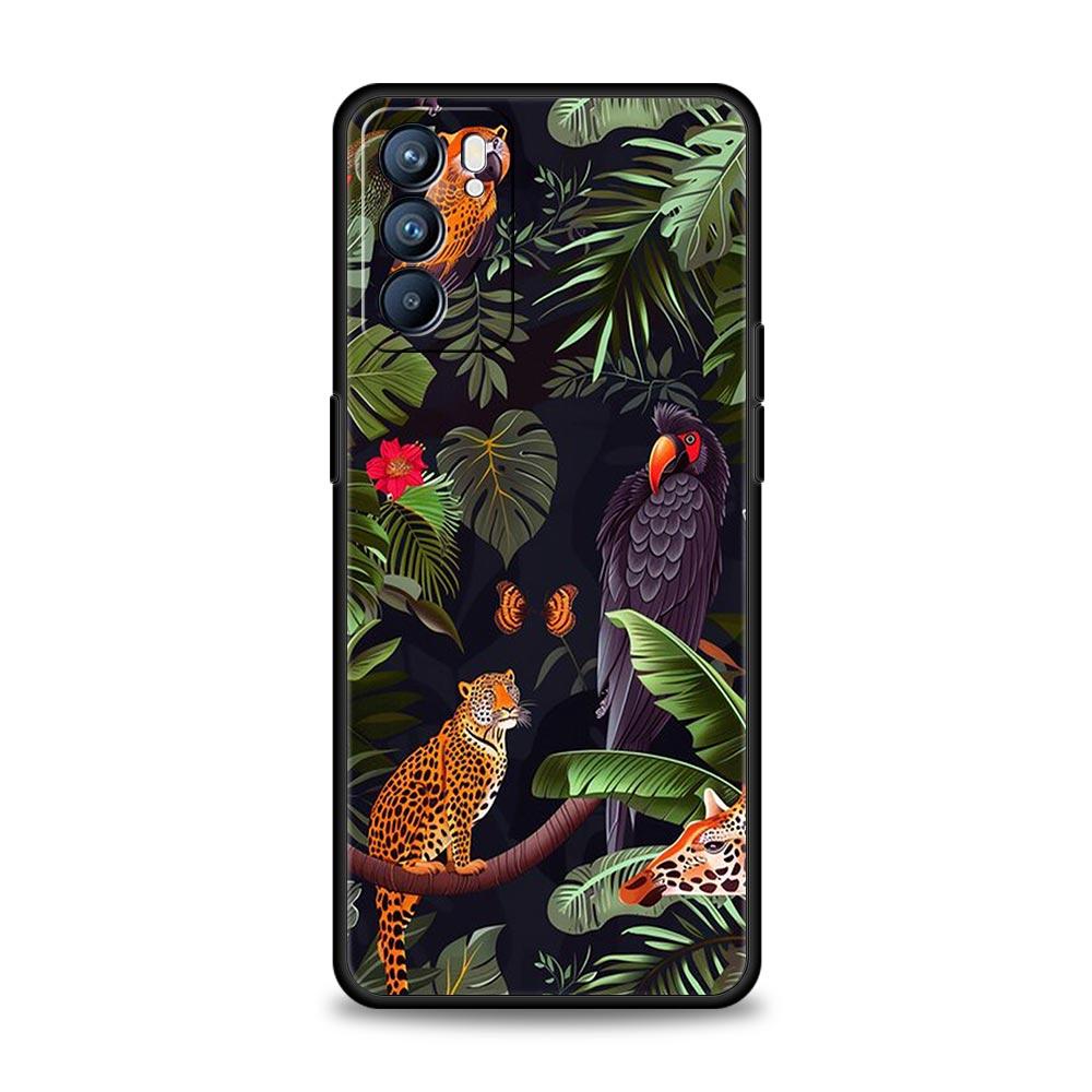 Phone Case Cover For Oppo A17 A31 A54 A57 A78 A79 Find X5 X6 Reno 7 8 10 11 12 13 F Pro Soft TPU Tropical Jungle Print Leopard