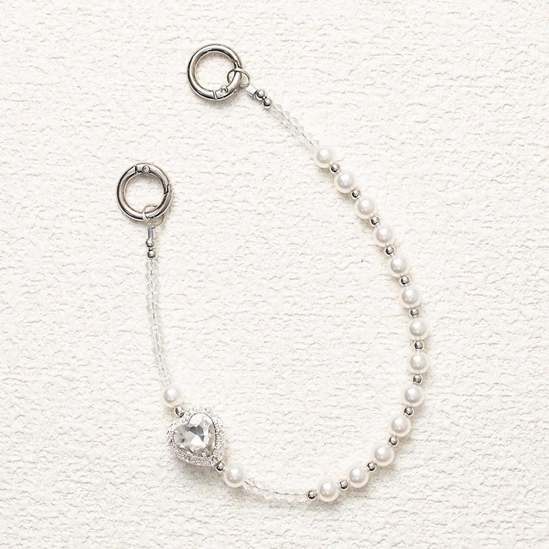 Hart Kristal Kralen Mobiele Telefoon Polsband met Metalen Gesp