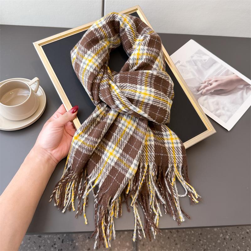 Autumn and winter warm shawl plaid commuter scarf sweet fresh scarf unisex fashion fringed imitation cashmere