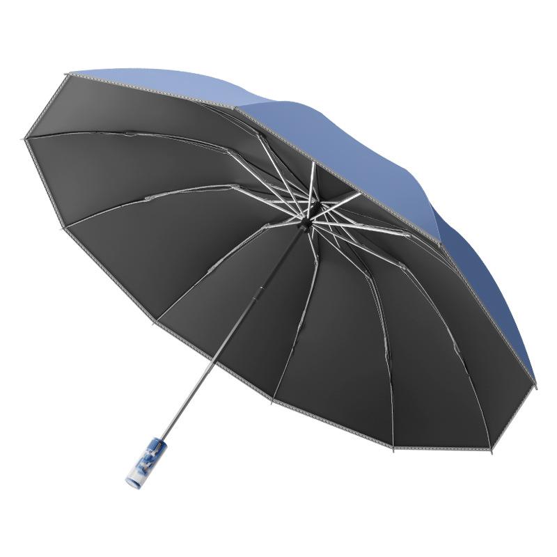 New automatic three-fold section vinyl mechanical umbrella, hemming reflective strip reverse umbrella folding umbrella