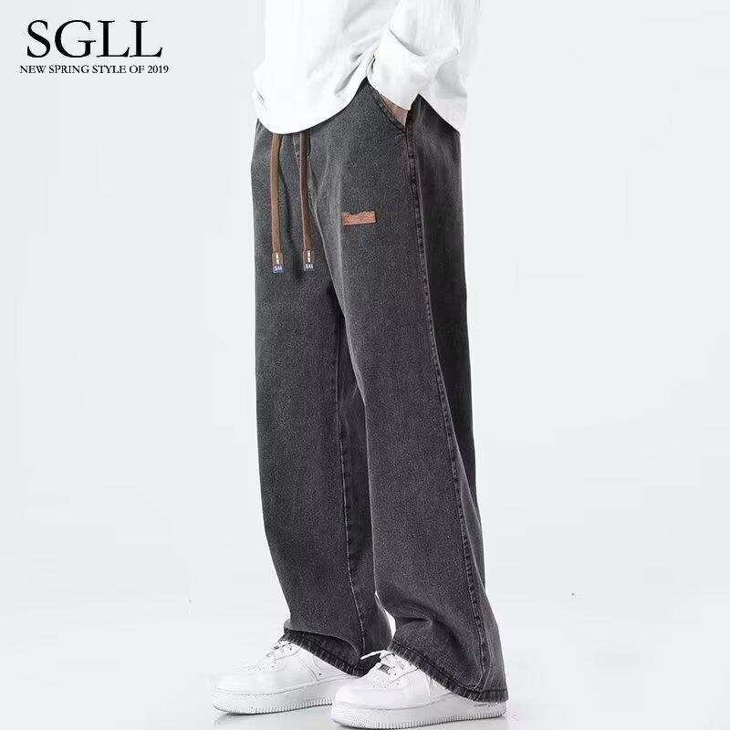 

Гонконгские модные мужские летние новые 2024 персонализированные джинсы с буквами в стиле хип-хоп, модные уличные модные красивые брюки Rascal 3XL серый