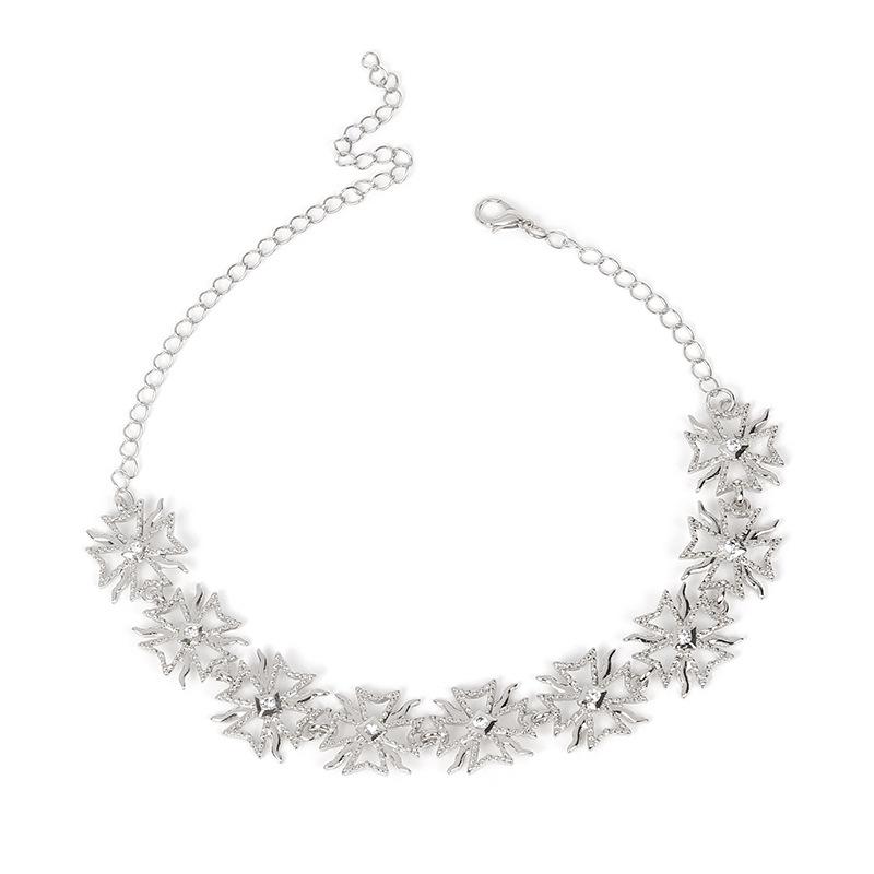 Boho Style Cross Short Choker Necklace, Rhinestone Cross Clavicle Chain
