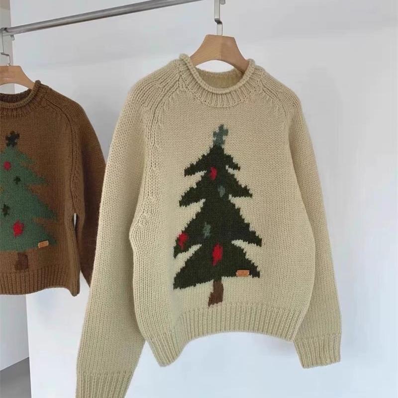 

Осень и зима милая атмосфера вязаный свитер мода ретро жаккард елка круглый вырез пуловер женский ленивый 411-241 (average size) бежевый