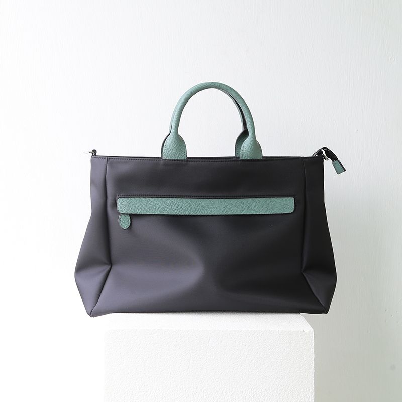 

Round Handle Tote Bag 14-Inch Laptop Bag Lawyer Bag Office Travel Work Clothing Satchel Business Crossbody Female Round handle/black with green