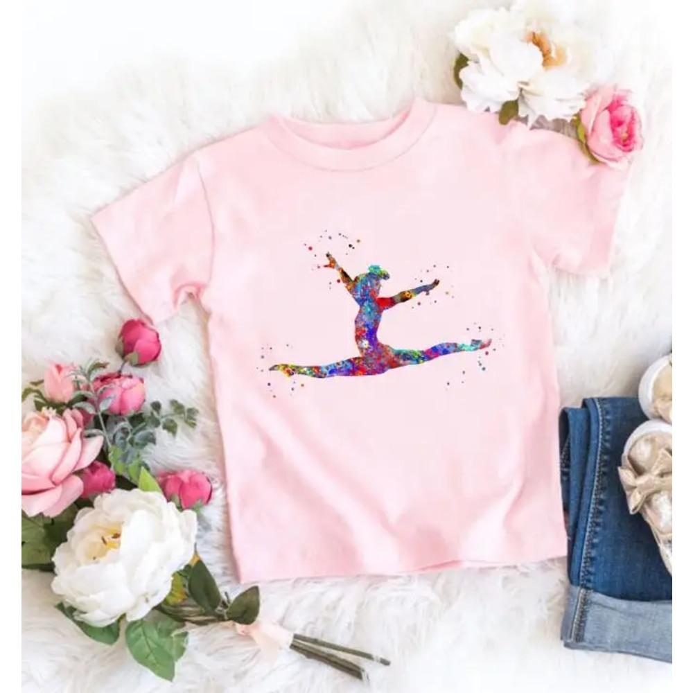 Kids Summer Short Sleeve T-Shirts Watercolor Gymnastics Art Graphics Print Girls GYM Lover Birthday Gift T-shirt