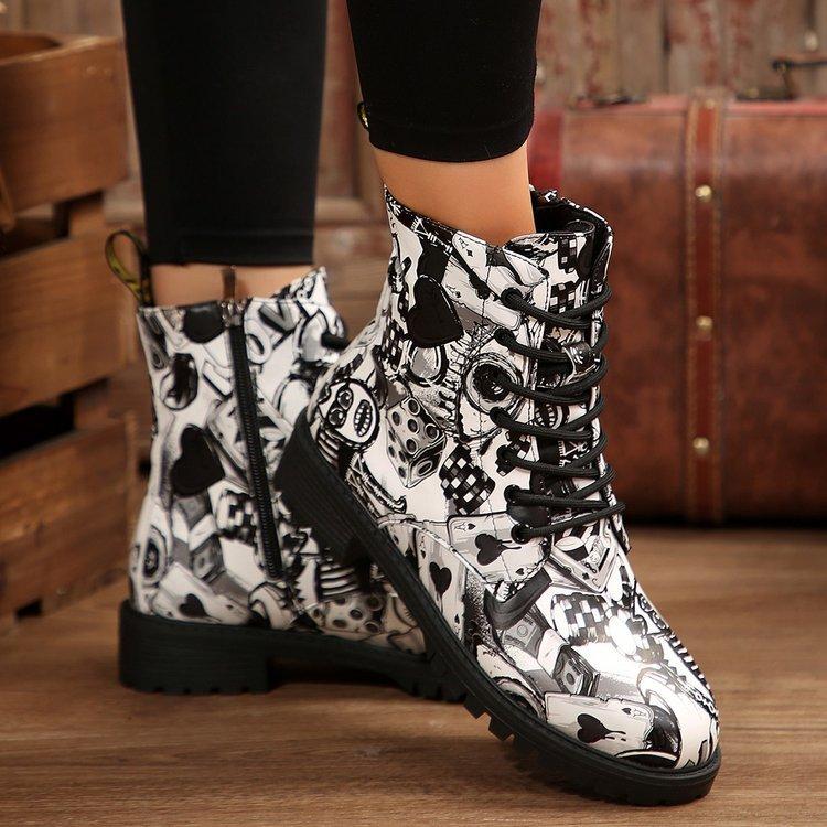 Velikost L graffiti čtvercový podpatek boční zip martensky podzim a zima nové kulatá špička šněrovací dámské boty