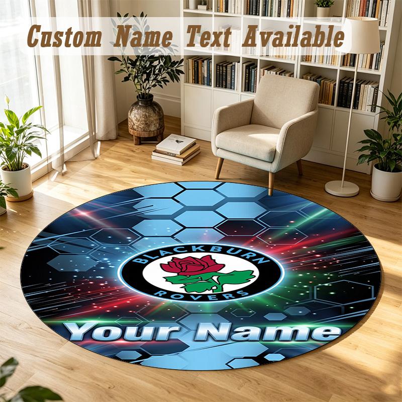 Round Rug Custom NameBlackburn Rovers Football Pattern Non Slip Carpet Home Floor Decor