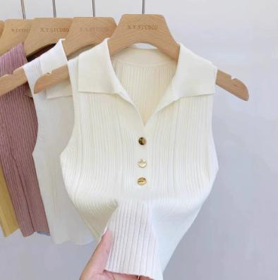 Women s Knitted Vest, Early , Sleeveless, Apricot One Size