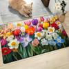 Tulip Butterfly Non-Slip Flannel Door Mat, Machine Washable Fade-Resistant for Indoor Outdoor Use In Bedroom Living Room Kitchen
