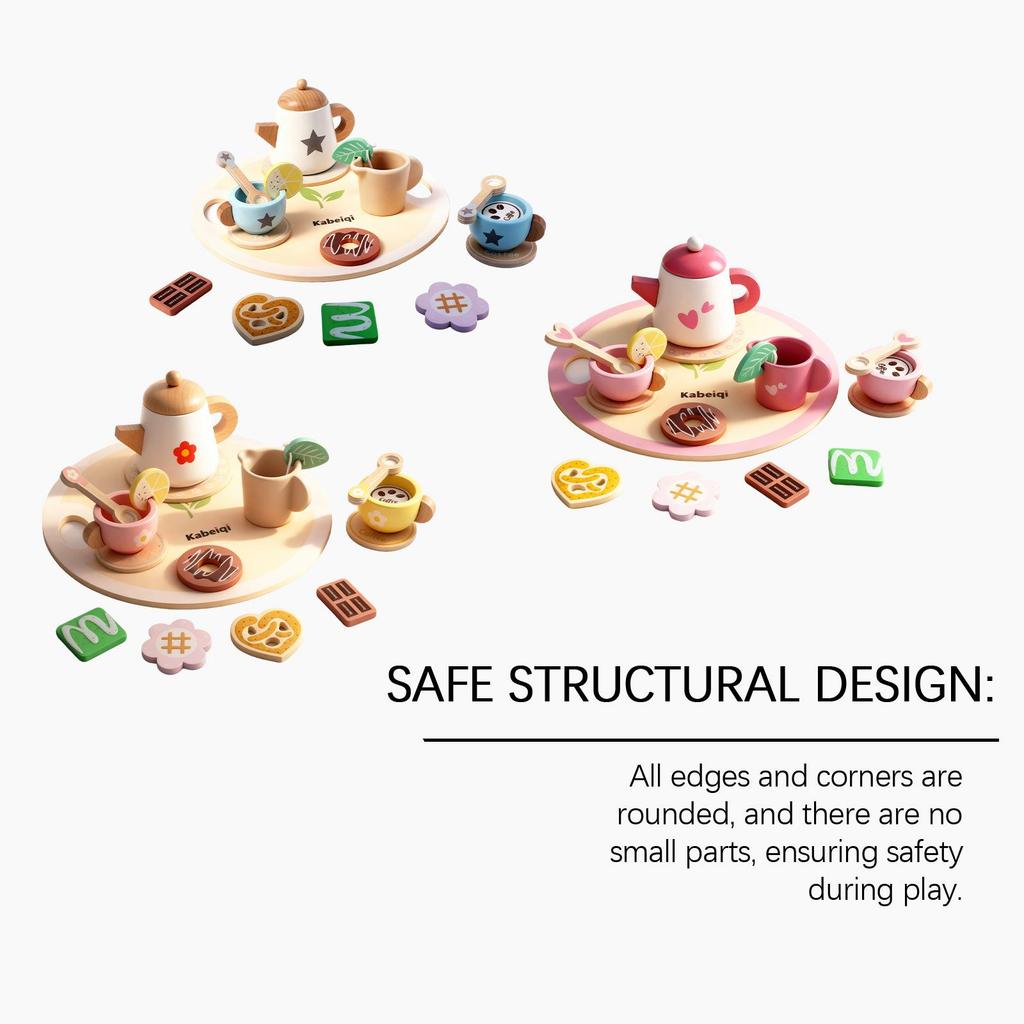 DOWMOO Wooden Afternoon Tea Role-Play Toy for Dexterity and Fun Playhouse Activities