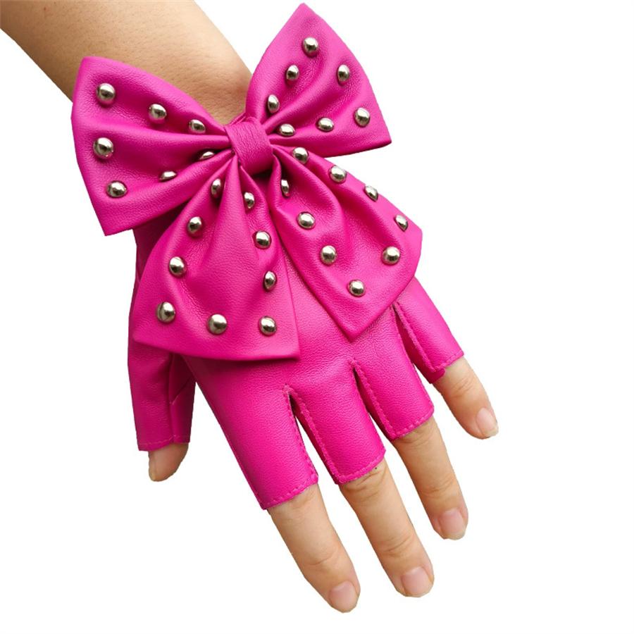 Guanti Senza Dita Borchiati con Fiocco per Festa Cosplay