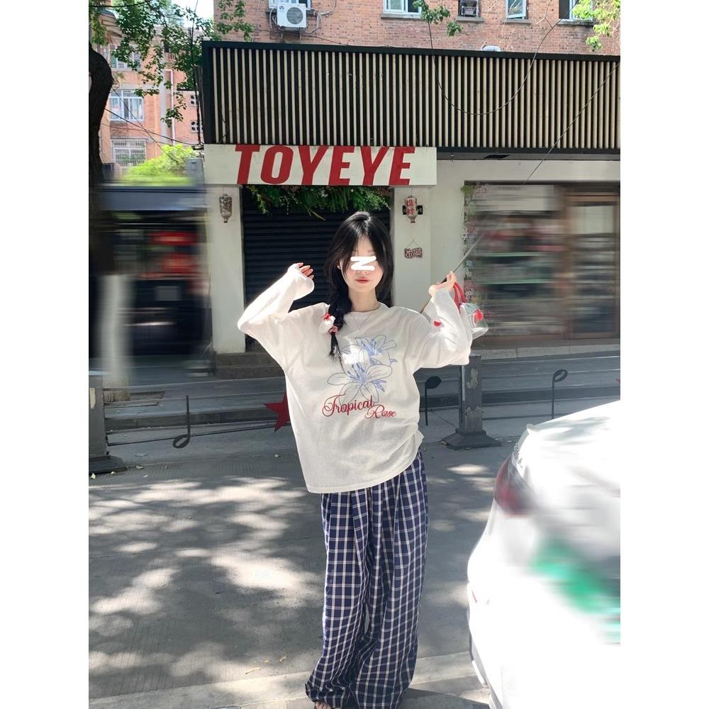 Casual Lazy Wind Sunscreen Blouse Top Summer Thin Loose Snowflake Cotton Long Sleeve Crew Neck T-Shirt Women's Air Conditioning Shirt