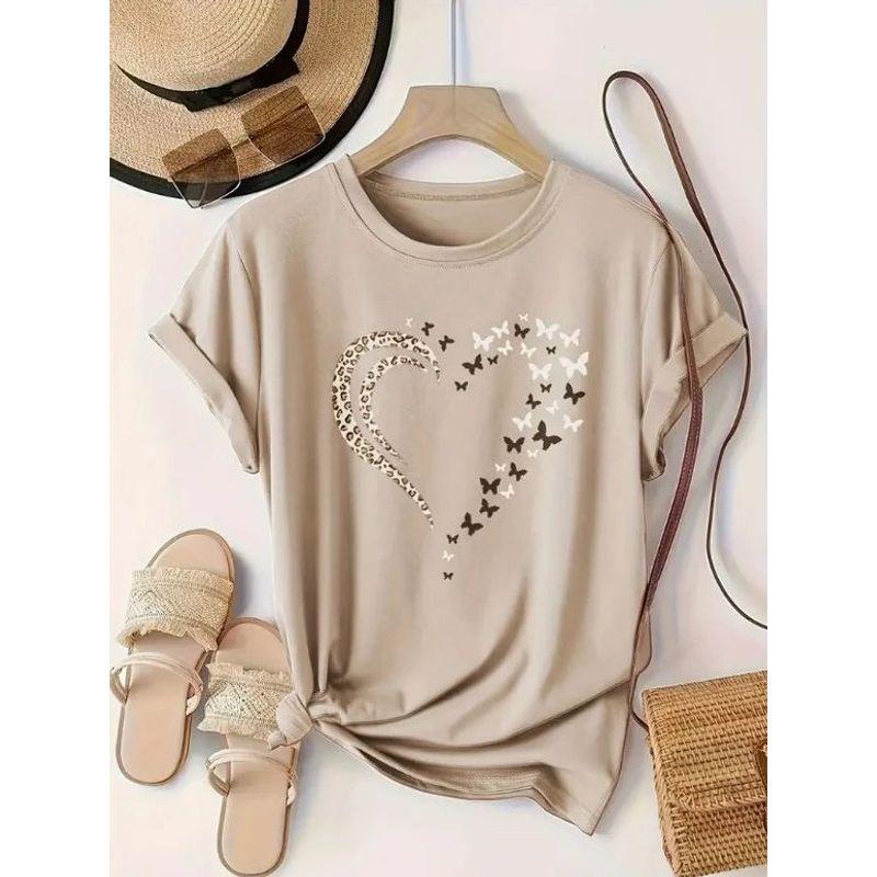 Ladies' Casual Short Sleeve round Neck Top Women Casual Crew Neck Top