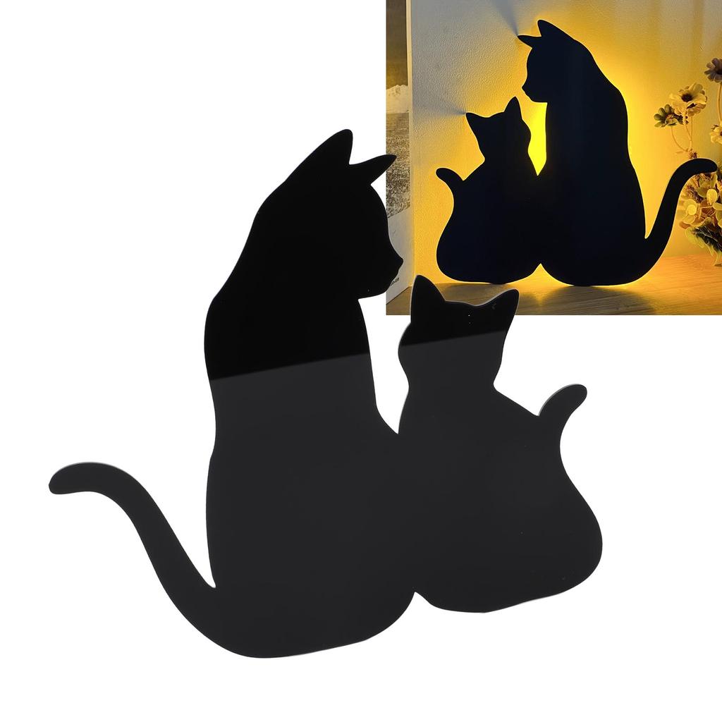 Cat Night Light LED Light Sensing Sound Activated Black Cat Silhouette Lamp for Living Room Hallway Kitchen Bedroom Wall Decor