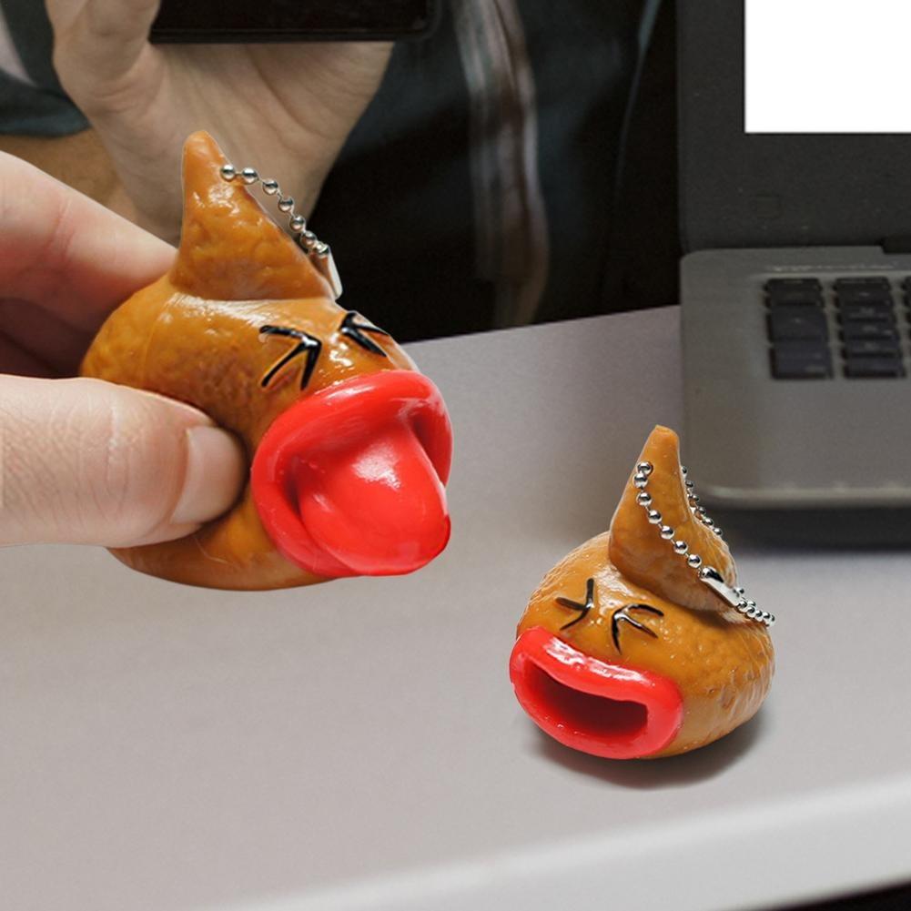 1PCS Mini Funny Cute Creativ SqueezeTongue Pop Out Toy Sensory Prank Props Poop Key Chain Pendant Halloween Decorations Gifts