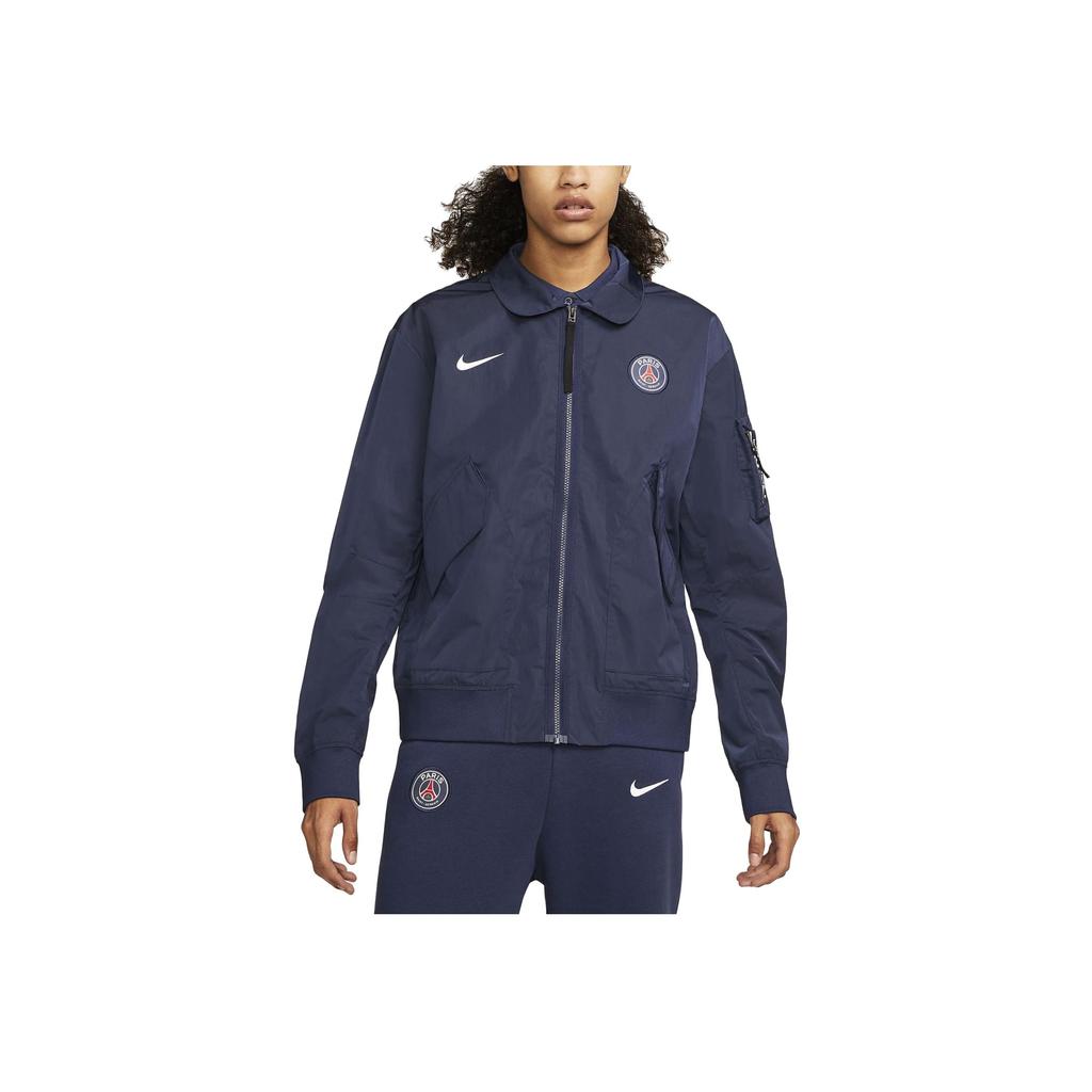 Nike Solid Logo Print Square Neck Zip-Up Long Sleeve Jacket Men Jacket Blue DN1489-410