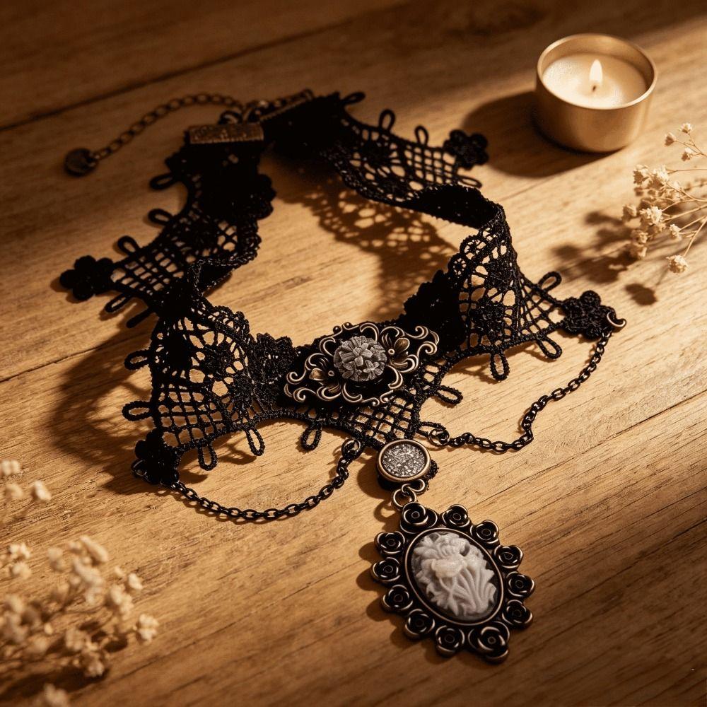 Handmade Black Lace Choker Vintage Style Lolita Lace Necklace Charm Gift Short Necklace Festival