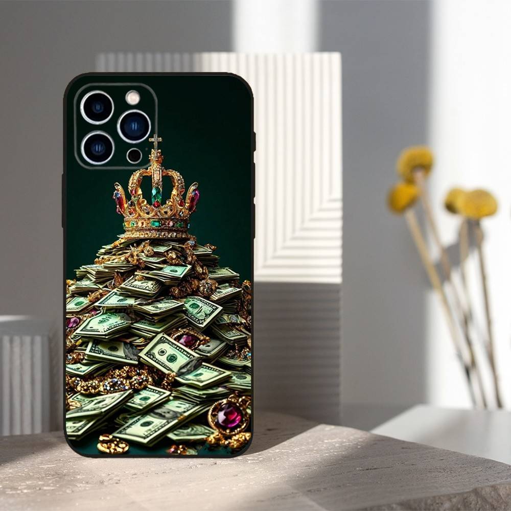 Wealth Art Dollar Pattern Phone For iPhone 13,12,15,14,11,16,17,Plus,Pro Max,XS,X,XR,SE,Mini,8,7,Soft Silicone Black