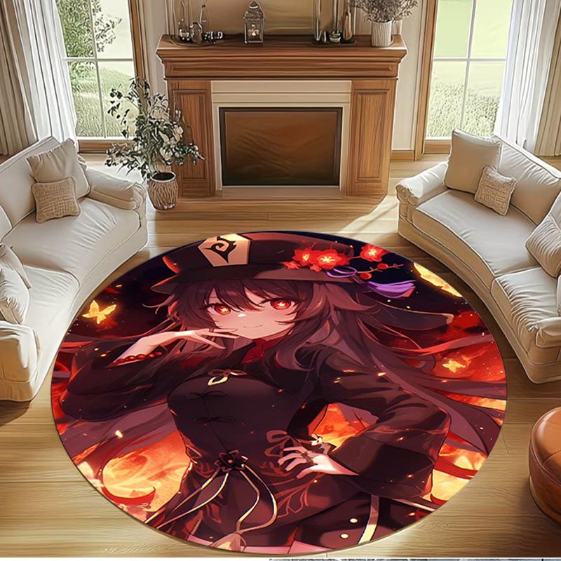Genshin Impact Print Round Rug, Washable Floor Carpet, For Entryway Dorm Laundry Room Office Study, Home Decor Birthday Christmas Gift