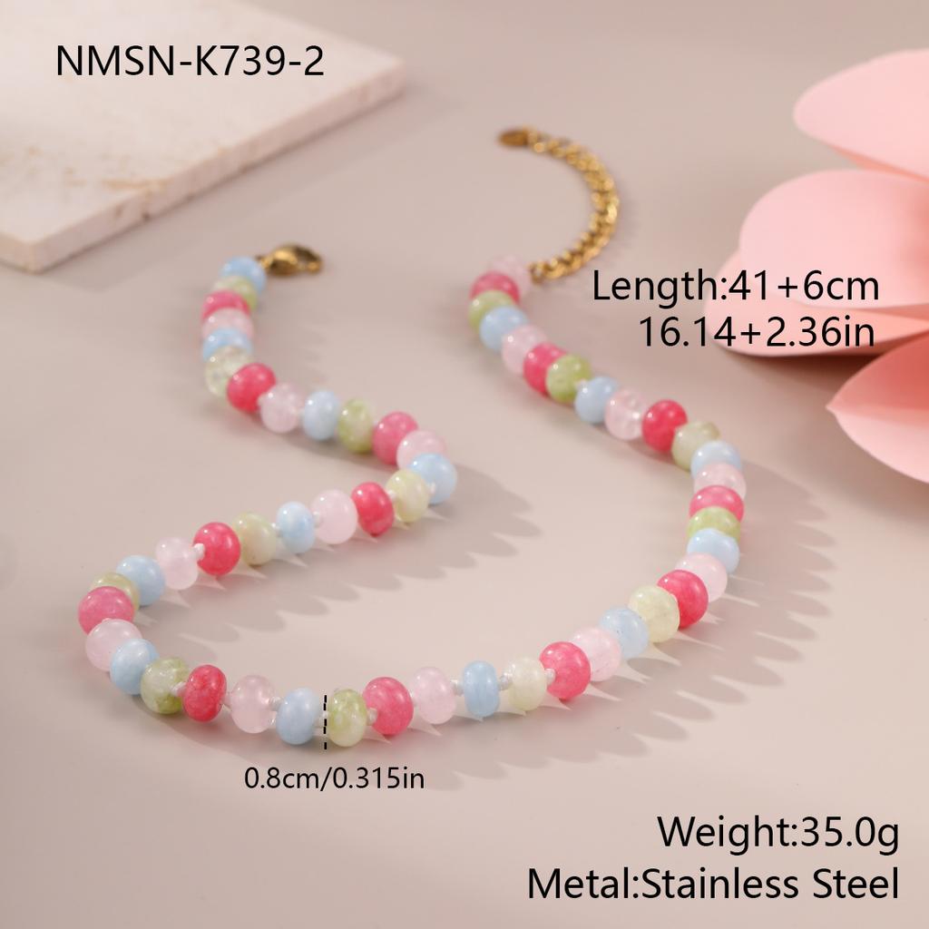GEMCHIC Women's Dopamine Color Block Natural Stone Beaded Necklace Bohemian Style Layered Choker Statement Jewelry